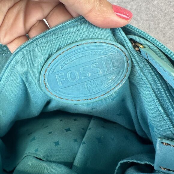 Fossil Morgan Crossbody Handbag Leather Purse Messenger Bag Turquoise Blue‎ - Picture 14 of 14